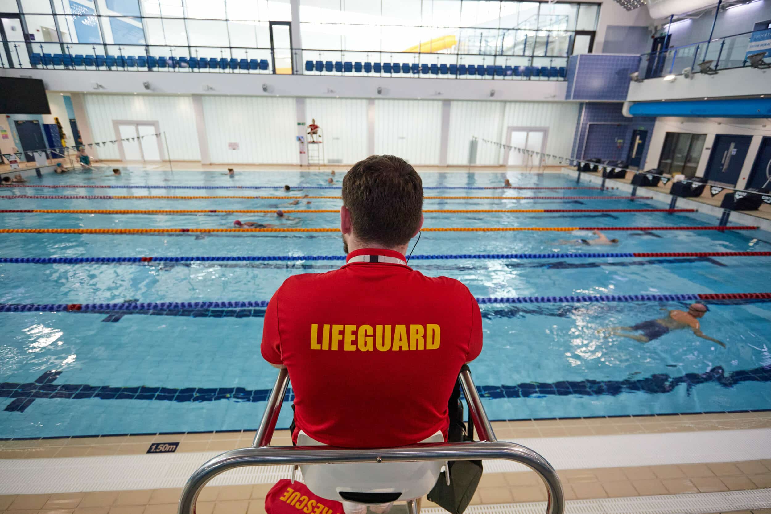 Lifeguard watching over the main pool at Huddersfield Leisure Centre